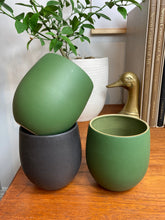 Load image into Gallery viewer, Matte green handmade stoneware coffee/cold drinkware cup
