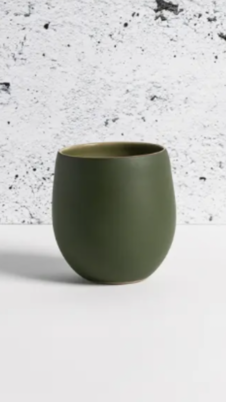 Matte green handmade stoneware coffee/cold drinkware cup